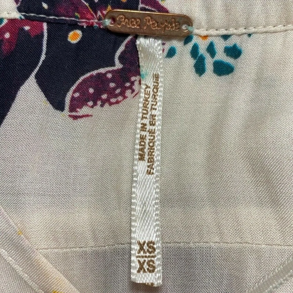 Free People Long Sleeve Off White Purple Floral Tuscan Dreams Tunic - Picture 7 of 9